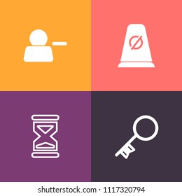 Modern, simple vector icon set on colorful background with key, add, access, street, white, antique, interface, hourglass, network, clock, delete, countdown, secure, door, user, button, traffic icons