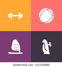 Modern, simple vector icon set on colorful background with training, winter, sport, animal, sphere, wind, barbell, dumbbell, ocean, cartoon, equipment, active, sea, ball, cute, health, round icons