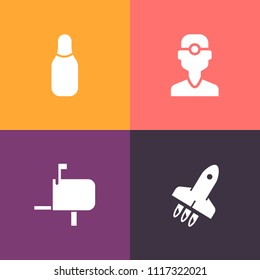 Modern, simple vector icon set on colorful background with strike, competition, professional, launch, dentistry, correspondence, hygiene, mail, treatment, send, clinic, future, cone, background icons