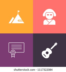 Modern, simple vector icon set on colorful background with instrument, japan, young, business, makeup, musical, asia, graphic, jazz, fashion, black, success, beautiful, graduation, white, sound icons