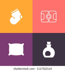 Modern, simple vector icon set on colorful background with food, soccer, fresh, green, socks on a wooden background, play, sleep, soft, home, clothes, field, mediterranean, bottle, warm, game icons