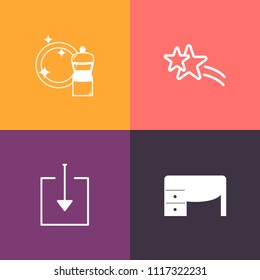Modern, simple vector icon set on colorful background with keyboard, brush, star, copy, broom, white, abstract, button, space, sparkle, sponge, arrow, household, shiny, new, downloading, bucket icons