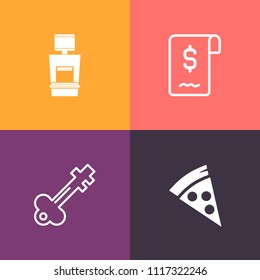Modern, simple vector icon set on colorful background with key, contract, metal, cheese, lock, antique, food, diagnostic, oncology, scan, fast, real, pepperoni, sign, sale, radiology, machine icons