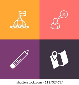 Modern, simple vector icon set on colorful background with rescue, paper, float, water, web, network, office, connection, safety, ring, map, road, sea, online, city, stationery, direction, buoy icons