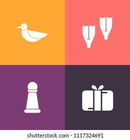 Modern, simple vector icon set on colorful background with vacation, scuba, activity, ribbon, bow, equipment, present, plastic, summer, sea, wildlife, nature, box, beach, holiday, white, knight icons