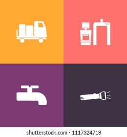 Modern, simple vector icon set on colorful background with mri, business, tool, shine, scan, oncology, van, supply, illuminate, medical, vehicle, health, patient, lamp, car, builder, delivery icons