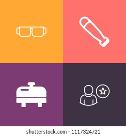 Modern, simple vector icon set on colorful background with business, profile, plastic, subscribe, bat, style, online, application, wear, household, eyeglasses, rating, baseball, team, heater icons