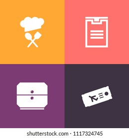 Modern, simple vector icon set on colorful background with shipping, hat, package, pass, cooker, head, journey, airport, ticket, background, cabinet, kitchen, cook, airplane, silhouette, fly icons
