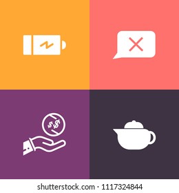 Modern, simple vector icon set on colorful background with character, fuel, beverage, power, electrical, full, charger, object, dollar, kettle, money, tea, web, half, sign, finance, internet icons