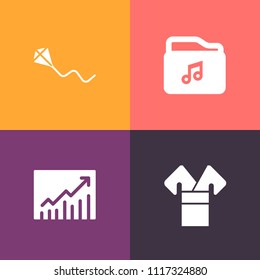 Modern, simple vector icon set on colorful background with concept, childhood, child, asian, internet, japanese, traditional, chart, text, kid, fly, music, file, joy, web, progress, summer, wind icons