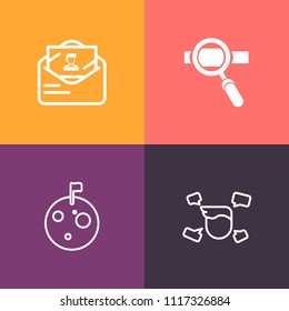 Modern, simple vector icon set on colorful background with envelope, post, surface, cosmos, men, character, background, style, fashion, travel, seo, astronaut, white, planet, guy, information icons