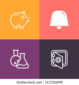 Modern, simple vector icon set on colorful background with lock, sign, alert, tool, financial, money, account, finance, technology, safe, tooth, economy, protection, medicine, message, security icons