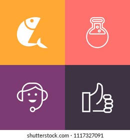 Modern, simple vector icon set on colorful background with laboratory, nature, health, like, science, finger, call, good, seafood, prosthesis, animal, healthy, dental, fishing, web, implant, up icons
