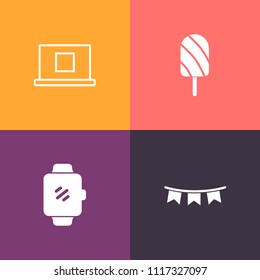 Modern, simple vector icon set on colorful background with background, celebration, watch, lolly, ice, cool, flag, party, holiday, event, food, web, touch, colorful, screen, frozen, refreshing icons