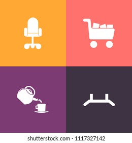Modern, simple vector icon set on colorful background with style, tea, background, roll, pull, retail, sale, rollup, cup, silhouette, beverage, sign, seat, store, drink, presentation, poster, up icons