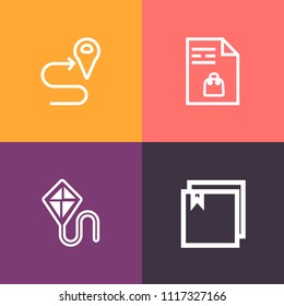 Modern, simple vector icon set on colorful background with pin, archive, paper, route, document, road, grocery, white, checklist, writing, web, folder, summer, shopping, buy, joy, pen, notebook icons