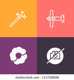 Modern, simple vector icon set on colorful background with photo, wizard, aviation, airplane, stick, plane, miracle, art, aircraft, wood, doughnut, flight, cake, cookie, photography, force, no icons