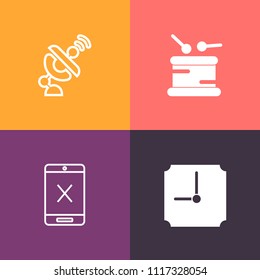 Modern, simple vector icon set on colorful background with subscription, cord, clock, television, communication, time, music, antenna, hour, navigation, network, guitar, global, wireless, system icons