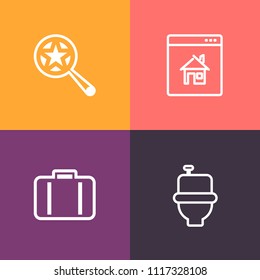 Modern, simple vector icon set on colorful background with baggage, market, washroom, luggage, house, look, internet, public, suitcase, white, wc, estate, tourism, rent, journey, business, buy icons