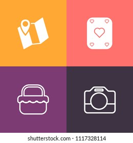 Modern, simple vector icon set on colorful background with television, lens, card, map, handle, city, street, camcorder, sign, technology, gambling, movie, game, black, summer, modern, camera icons
