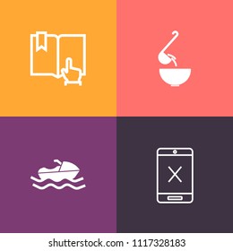 Modern, simple vector icon set on colorful background with transport, cable, soup, internet, marine, sign, television, subscription, pour, cord, meal, connection, wire, dish, kitchen, page, boat icons