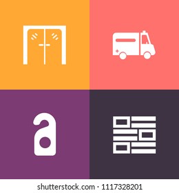 Modern, simple vector icon set on colorful background with medical, hotel, television, transport, privacy, modern, sign, transparent, medicine, building, handle, element, internet, health, web icons