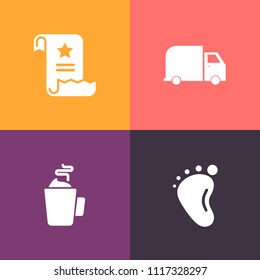 Modern, simple vector icon set on colorful background with small, note, glass, truck, love, white, mother, document, web, business, paper, newborn, shipping, transport, baby, espresso, sign, hot icons