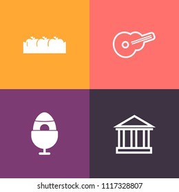 Modern, simple vector icon set on colorful background with wooden, nature, concert, europe, musical, white, greece, fresh, fruit, electric, blue, traditional, black, easter, ripe, sea, organic icons