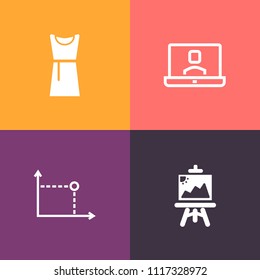 Modern, simple vector icon set on colorful background with wireless, school, sign, element, call, internet, person, computer, artist, pencil, young, mobile, woman, geometric, painter, style, art icons