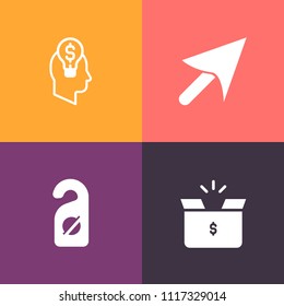 Modern, simple vector icon set on colorful background with arrow, internet, white, packaging, technology, open, label, container, hand, innovation, web, carton, click, businessman, storage, bulb icons
