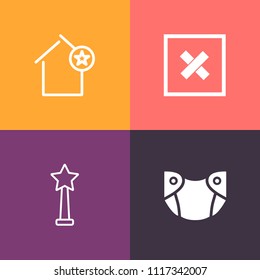 Modern, simple vector icon set on colorful background with infant, favorite, childhood, newborn, object, star, home, award, door, winner, ribbon, clean, prize, medal, rent, healthy, protection icons