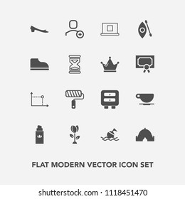 Modern, simple vector icon set with river, camp, safety, kayaking, activity, perfume, footwear, profile, nature, adventure, help, brush, blossom, floral, bottle, tent, roller, paint, fashion icons