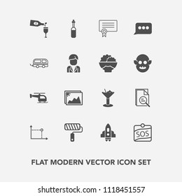 Modern, simple vector icon set with picture, male, craft, travel, roll, photo, technology, cocktail, wine, diploma, roller, red, space, success, bar, alcohol, transportation, medicine, brush icons