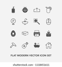 Modern, simple vector icon set with machine, drawer, holiday, liquid, summer, real, background, music, equipment, web, plastic, musical, shovel, download, soap, cute, sad, drink, bath, cocktail icons