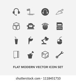 Modern, simple vector icon set with blue, box, product, spanner, juice, wrench, equipment, sound, internet, ocean, package, summer, page, tap, hammer, paper, child, speaker, device, cold, mouse icons