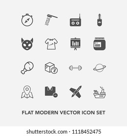 Modern, simple vector icon set with orbit, astronomy, man, craft, shower, south, spaceship, direction, exercise, bathroom, package, water, hygiene, planet, music, marine, travel, war, shirt, box icons