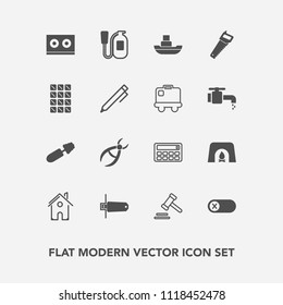 Modern, simple vector icon set with house, off, sea, christmas, architecture, home, legal, courthouse, turn, switch, drill, building, fire, button, estate, work, safety, calculator, emergency icons
