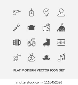 Modern, simple vector icon set with roller, style, map, finance, button, web, money, restaurant, spoon, television, business, fashion, concept, drill, music, sound, machine, profile, knife, hand icons