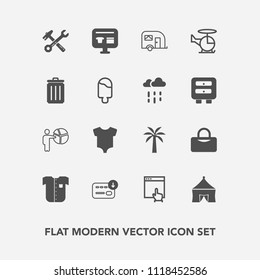 Modern, simple vector icon set with business, aircraft, click, sack, web, circus, new, white, bin, hammer, website, spanner, tool, helicopter, bag, sport, money, mouse, shirt, equipment, traffic icons