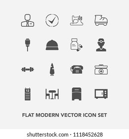 Modern, simple vector icon set with box, sew, double, roller, employer, craft, phone, sign, people, agenda, kitchen, leisure, cross, table, sewing, vegetable, carrot, bed, fitness, street, food icons