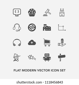 Modern, simple vector icon set with barbecue, sweet, pc, star, cake, laptop, cooking, futuristic, doughnut, sound, business, bbq, legal, audio, lawyer, robot, dessert, trolley, arrow, tree, life icons