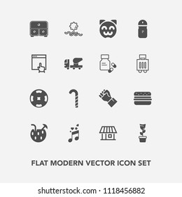 Modern, simple vector icon set with sound, kitty, building, cat, sweet, people, green, casino, pepper, nature, house, hand, cute, candy, sunrise, finger, money, food, juice, drink, musical, salt icons
