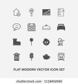 Modern, simple vector icon set with sad, fashion, garbage, style, ice, cute, search, drink, recycle, bbq, breakfast, transportation, real, house, map, hot, dessert, find, railway, barbecue, tea icons