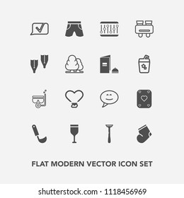 Modern, simple vector icon set with mask, red, glasses, communication, warm, fashion, speech, concept, winter, wine, ladle, white, search, razor, kitchen, bubble, play, watch, summer, game, food icons