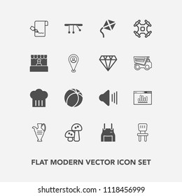 Modern, simple vector icon set with leisure, analytics, pottery, sport, football, paper, nature, uniform, up, aerial, ball, chief, helicopter, volume, jug, white, sound, soccer, pinafore, chair icons