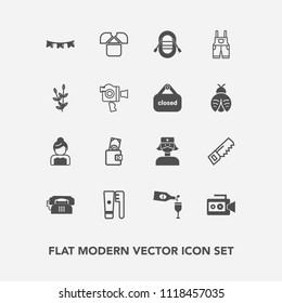 Modern, simple vector icon set with nurse, money, clean, saw, happy, health, hammer, hygiene, wedding, handle, business, background, communication, travel, white, glass, shirt, camera, boat, red icons