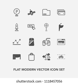 Modern, simple vector icon set with cycle, lot, pepper, button, people, planet, table, orbit, transportation, file, data, bicycle, urban, arrow, web, plane, vehicle, technology, work, wheel, bag icons
