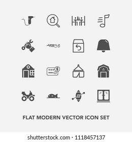 Modern, simple vector icon set with tent, online, real, barn, medical, house, nature, dentistry, clinic, building, business, food, natural, staple, sound, interior, road, furniture, camp, card icons