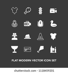 Modern, simple vector icon set on dark background with summer, lamp, cute, clothing, chicken, ladder, concept, joy, fast, safety, sky, traffic, up, child, model, drink, fashion, care, tape, baby icons