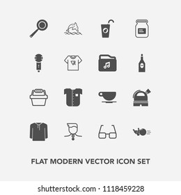 Modern, simple vector icon set with ocean, cappuccino, white, food, ball, store, success, eyeglasses, fruit, jacket, juice, animal, aluminum, cup, new, pin, gold, fresh, winner, container, metal icons